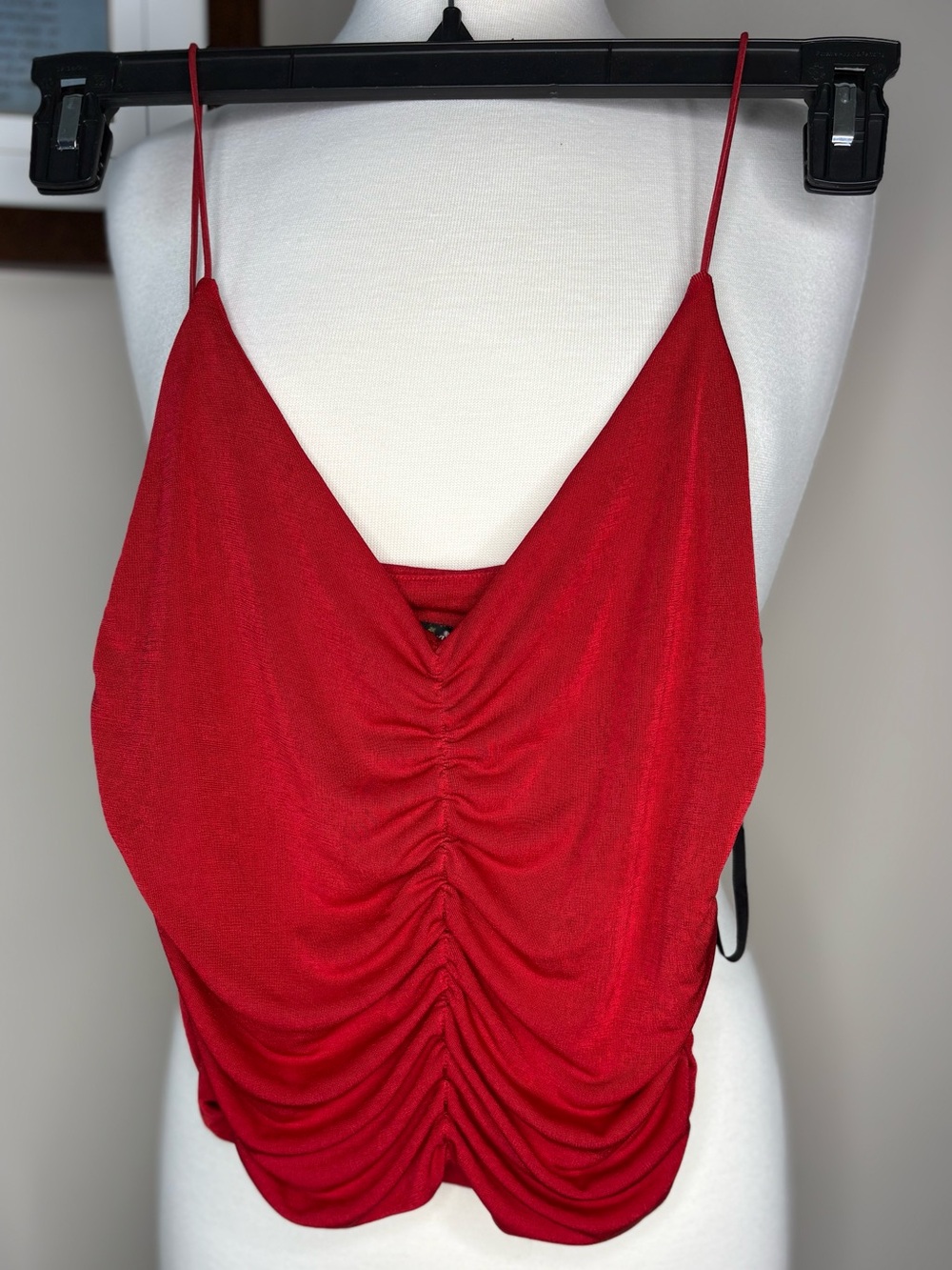 Papaya Red Ruched Spaghetti-Strap Cami Top